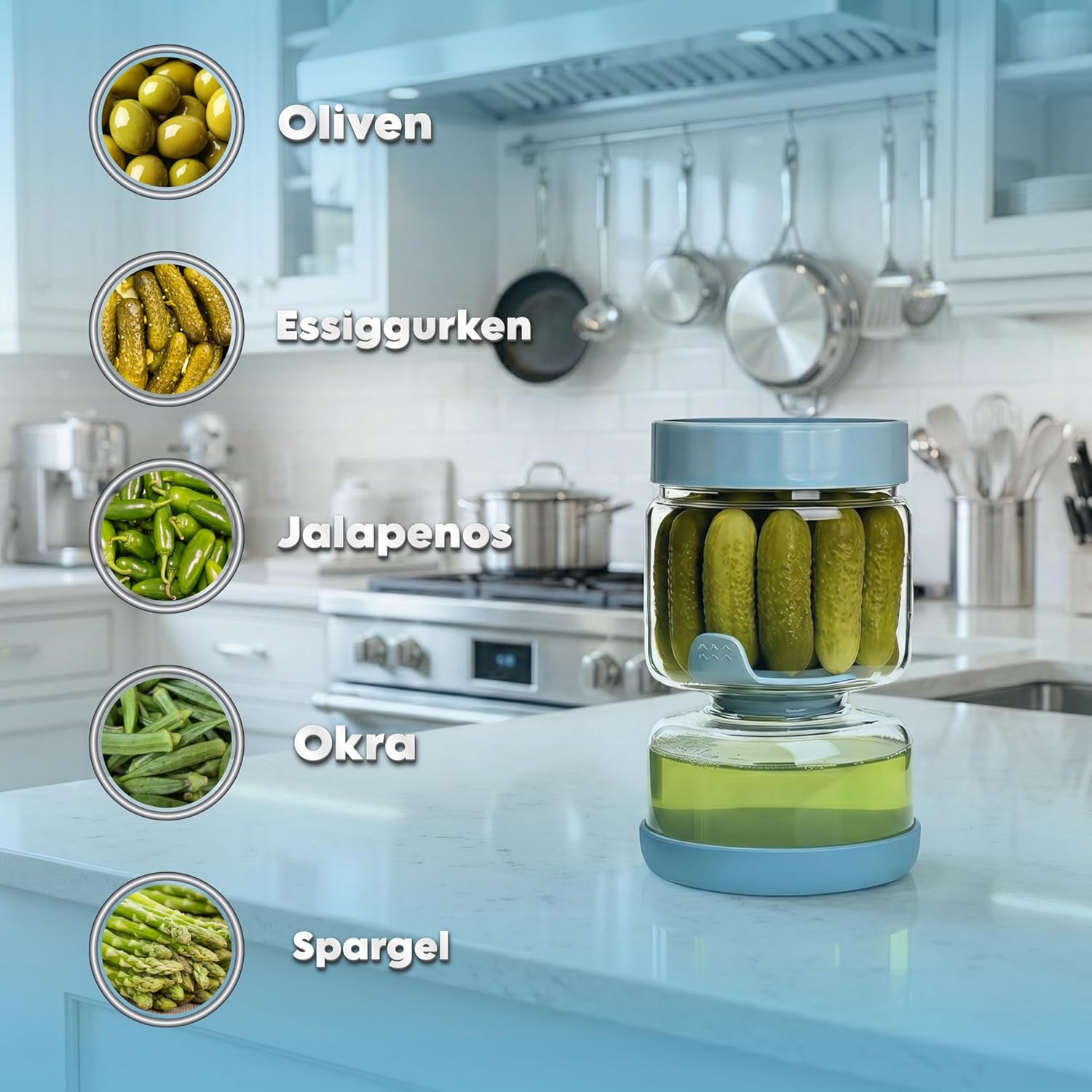Cam Salatalık ve Turşu Kavanozu 900 ml, Saat Kum Saati Tasarımlı Süzgeçli İç Hazneli Kavanoz, Hava Geçirmez ve Damlama Önleyici Cam Turşu Kabı, Zeytin, Kimchi ve Jalapeño Saklamak İçin Uygundur