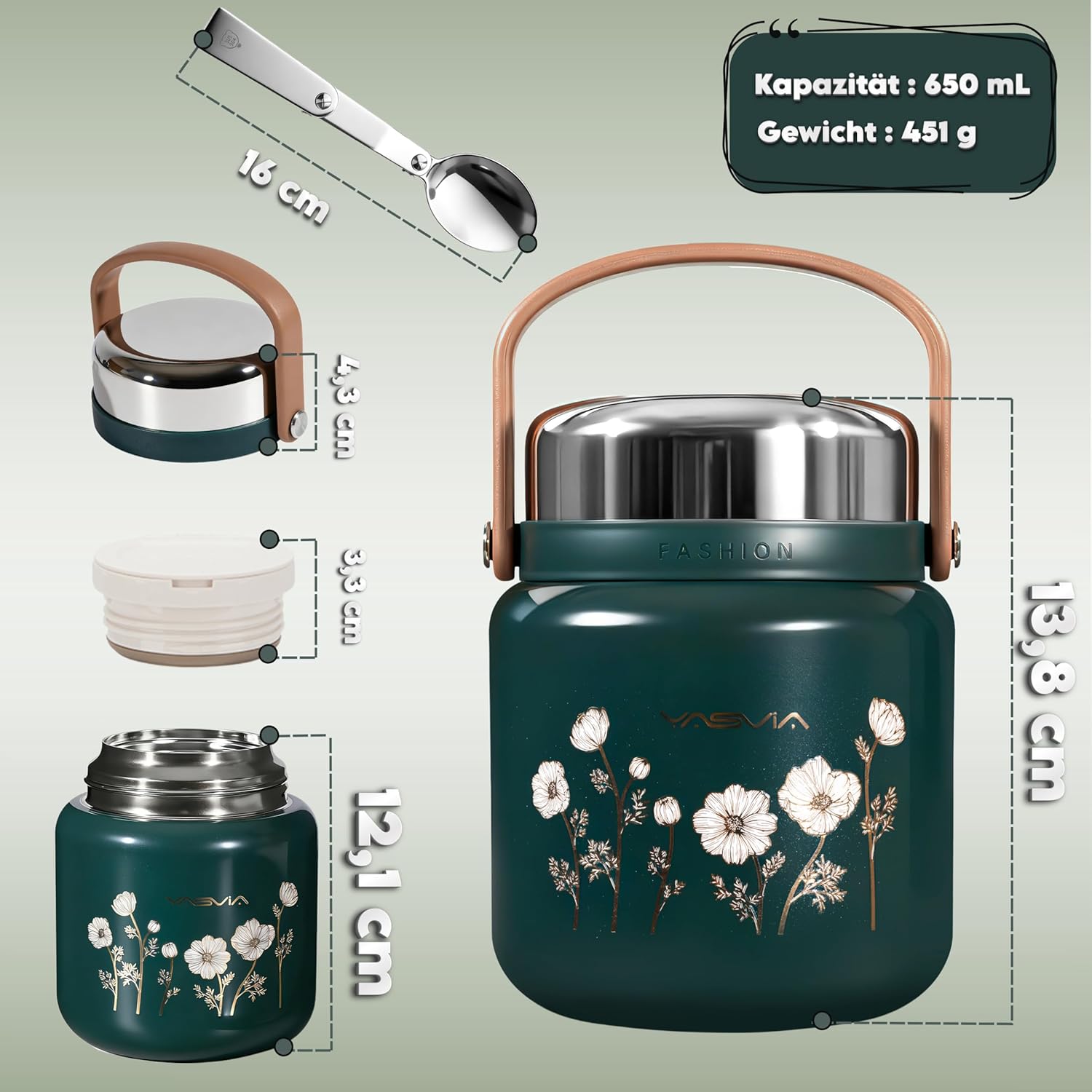Yemek İçin Termal Saklama Kabı 650 ml – Premium 316 Paslanmaz Çelik Isı Koruyucu Yemek Kabı, Kaşıklı, Sızdırmaz Öğle Yemeği ve Çorba Kabı, Ofis, Üniversite ve Günlük Kullanım İçin Yalıtımlı Beslenme Kabı