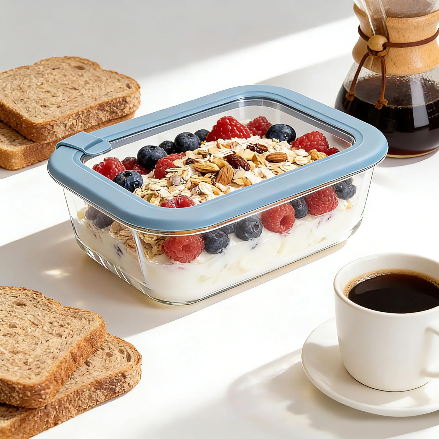 Meal Prep Cam Saklama Kabı Seti (4 x 1050 ml), Plastiksiz, Borosilikat Cam Gıda Saklama Kapları, Silikon Kapaklı, Hava Geçirmez, Sızdırmaz, Mikrodalga, Fırın, Dondurucu ve Bulaşık Makinesinde Kullanıma Uygun, BPA İçermez
