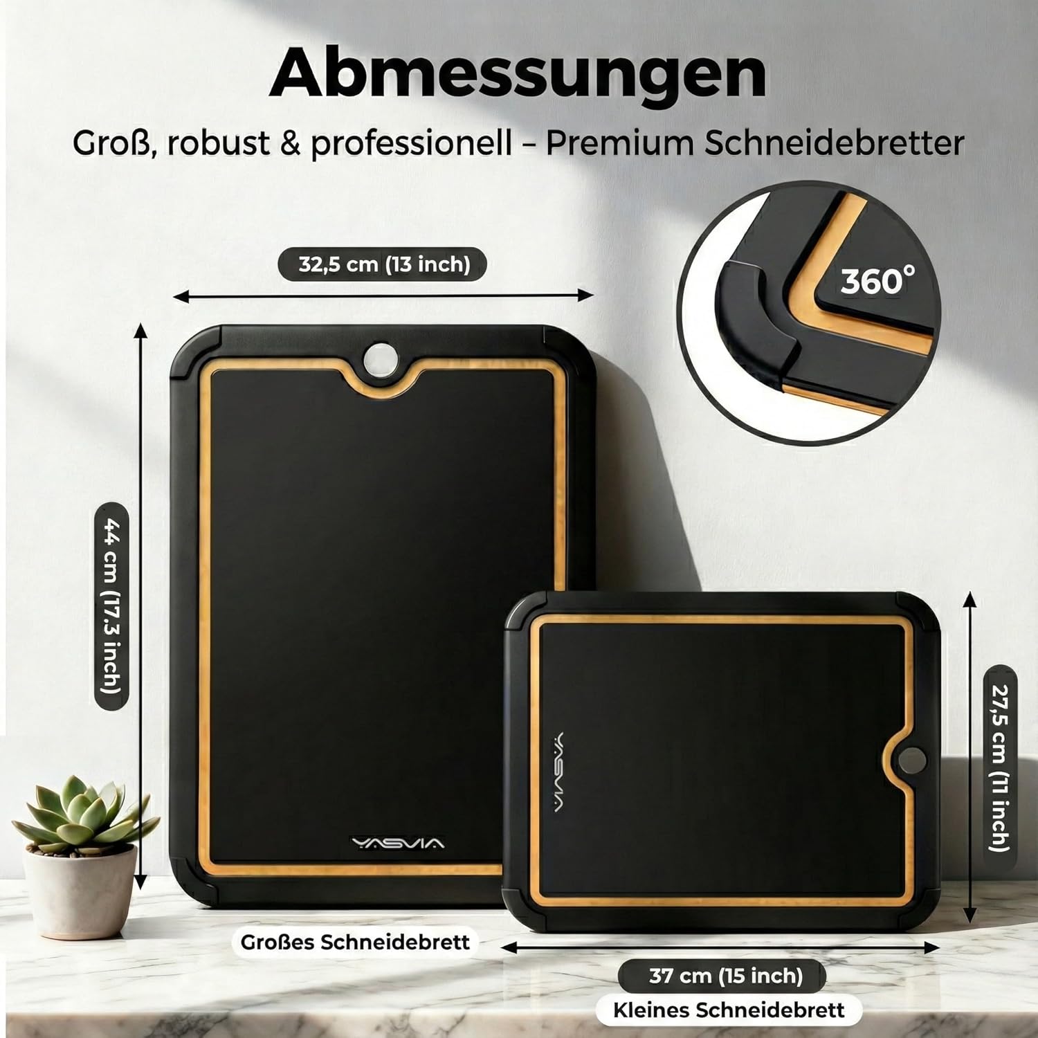 Ahşap Elyaf Kesme Tahtası (37 x 27,5 cm) – Bulaşık Makinesinde Yıkanabilir ve Hijyenik, Profesyonel Mutfak Tahtası, Servis ve Kahvaltı Tahtası Olarak İdeal, BPA İçermez, Kaymaz, Bıçak Dostu, Siyah