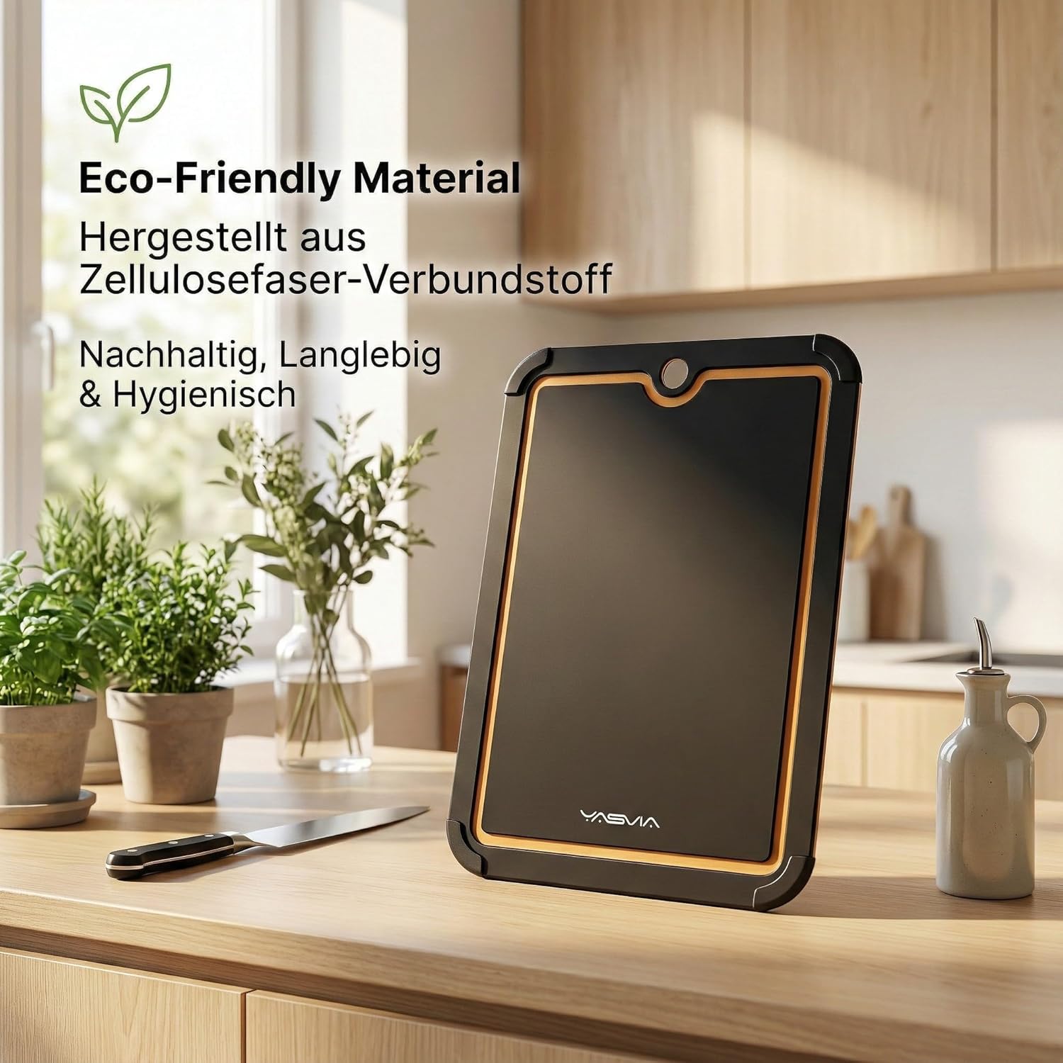 Ahşap Elyaf Kesme Tahtası (44 x 32,5 cm) – Bulaşık Makinesinde Yıkanabilir ve Hijyenik, Profesyonel Mutfak Tahtası, Servis ve Kahvaltı Tahtası Olarak İdeal, BPA İçermez, Kaymaz, Bıçak Dostu, Siyah