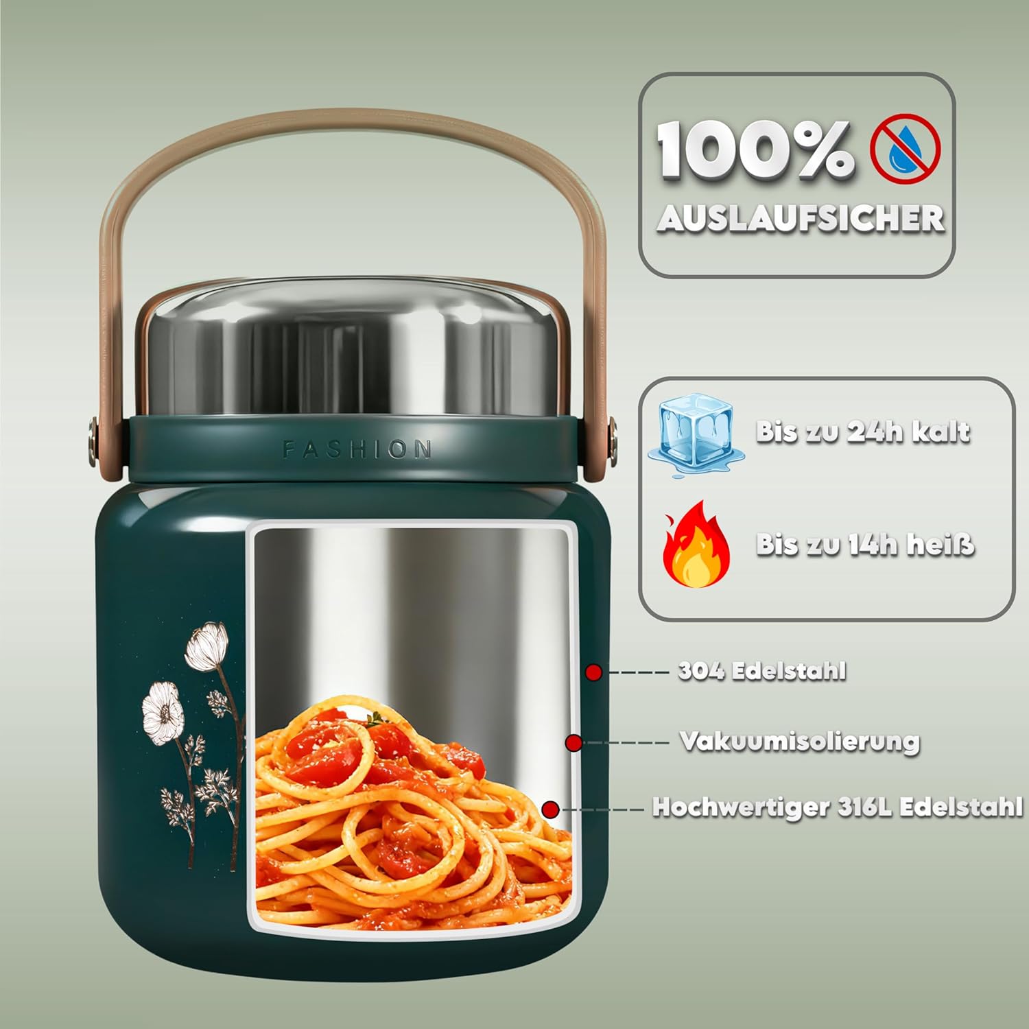 Yemek İçin Termal Saklama Kabı 650 ml – Premium 316 Paslanmaz Çelik Isı Koruyucu Yemek Kabı, Kaşıklı, Sızdırmaz Öğle Yemeği ve Çorba Kabı, Ofis, Üniversite ve Günlük Kullanım İçin Yalıtımlı Beslenme Kabı